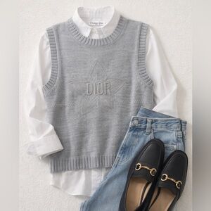 Christian Dior Lucky Star Logo Wool Cashmere Knit Sweater Vest Gray NWT